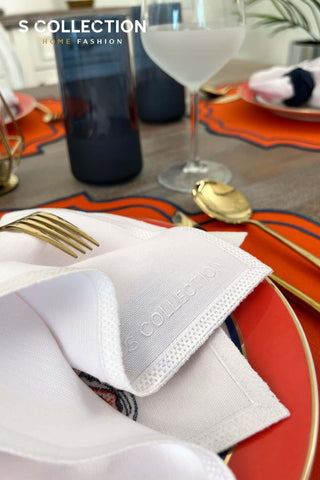 Alphabet H Orange Embroidered Placemat Set, 18 Pieces for 6