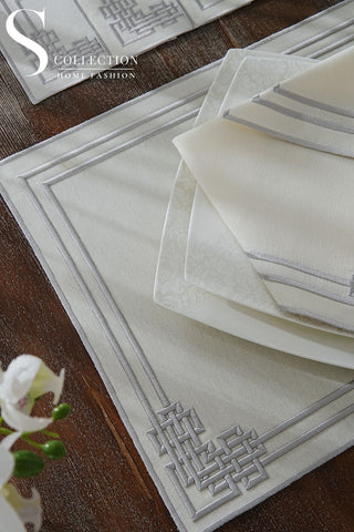 Pyramid Silver Embroidered Placemat Set, 24 Pieces for 6