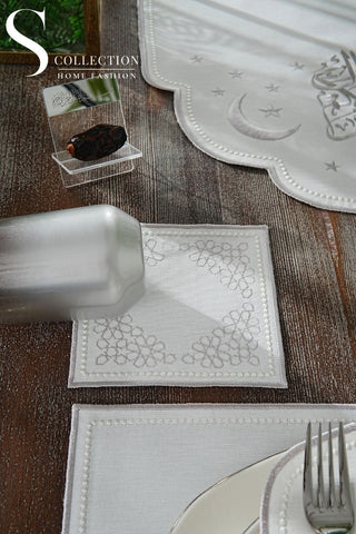 Ramadan Chic Silver Embroidered Full Placemat Set, 26 Pieces for 6