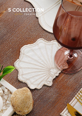 Marine Cappuccino Embroidered Placemat Set, 24 Pieces for 6