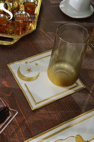 طقم مفارش سفرة رمضان ستيلار سيرينيتي مطرّز بالذهبي – 24 قطعة لـ 6 أشخاص