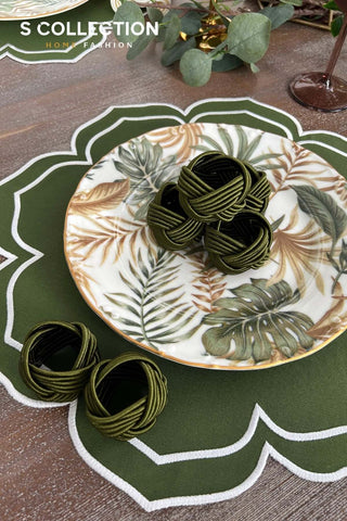 Valeria Green Embroidered Placemat Set, 18 Pieces for 6