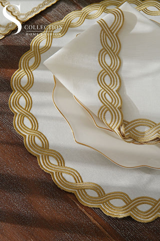Ocean Braid Gold Embroidered Placemat Set, 24 Pieces for 6