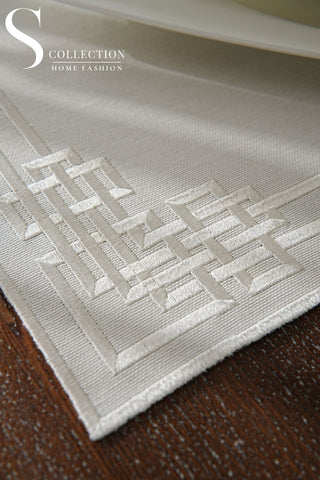 Pyramid Off White Embroidered Placemat Set, 24 Pieces for 6