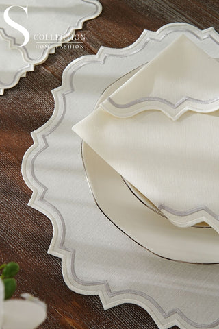 Camila Silver & Off White Embroidered Placemat Set, 24 Pieces for 6 – S COLLECTION – image 7