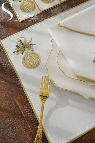 Christmas Jingle Bells Multi-Colour Embroidered Placemat Set, 6 Pieces for 2