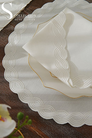 Ocean Braid Off White Embroidered Placemat Set, 24 Pieces for 6