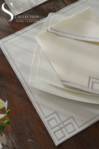 Welcome Elegance Silver Embroidered Placemat Set, 24 Pieces for 6