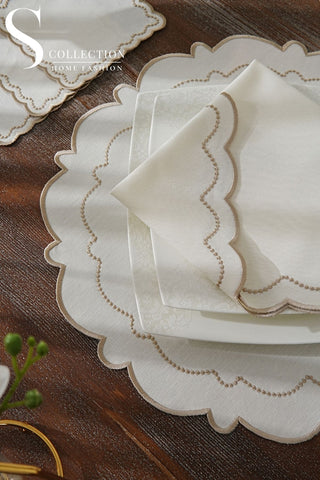 Tansy Cappuccino Embroidered Placemat Set, 24 Pieces for 6