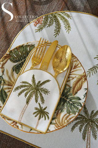 Palm Multicolored Embroidered Placemat Set, 12 Pieces for 6