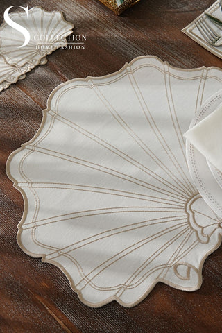 Marine Cappuccino Embroidered Placemat Set, 24 Pieces for 6