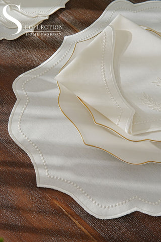 Laurel Wreath Off White Embroidered Placemat Set, 24 Pieces for 6