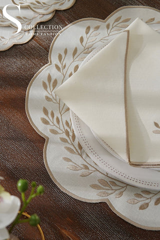 Chantal Cappuccino Embroidered Placemat Set, 24 Pieces for 6