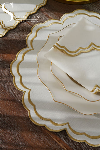 Jory Gold Embroidered Placemat Set, 24 Pieces for 6