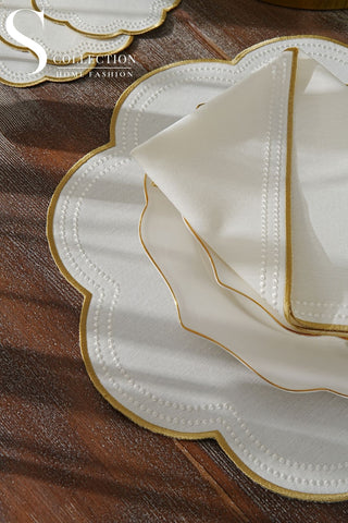 Floria Gold Embroidered Placemat Set, 24 Pieces for 6