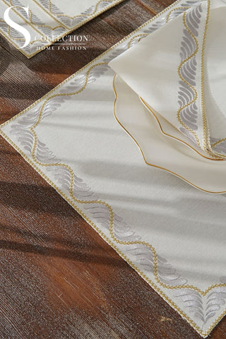 Ocean Silver & Gold Embroidered Placemat Set, 24 Pieces for 6