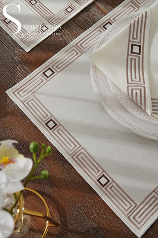 Tuscan Cappuccino & Brown Embroidered Placemat Set, 24 Pieces for 6
