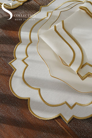 Clara Gold Embroidered Placemat Set, 24 Pieces for 6