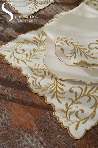 Lilac Soleil Gold Embroidered Placemat Set, 24 Pieces for 6