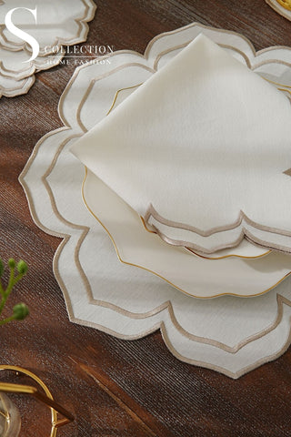 Valeria Cappuccino Embroidered Placemat Set, 24 Pieces for 6