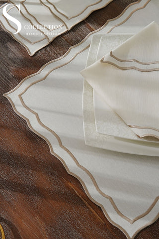 Leo Cappuccino Embroidered Placemat Set, 24 Pieces for 6