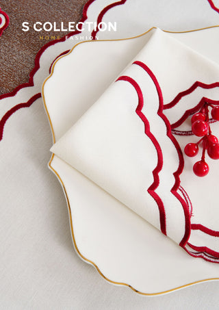Gabriel Burgundy Embroidered Placemat Set, 24 Pieces for 6