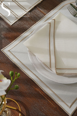 Dora Cappuccino Embroidered Placemat Set, 18 Pieces for 6