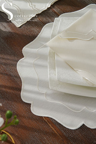 Desert Bloom Off White Embroidered Placemat Set, 24 Pieces for 6