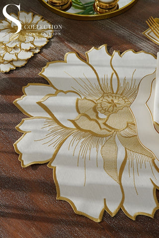 Eloise Gold Embroidered Placemat Set, 24 Pieces for 6