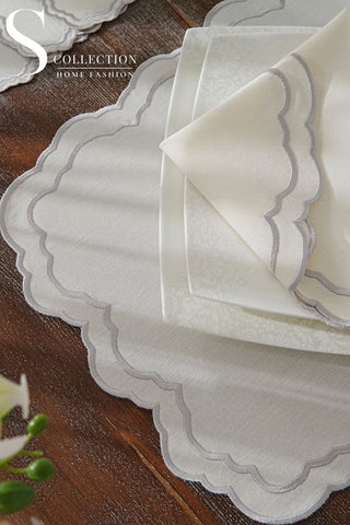 Gabriel Silver Embroidered Placemat Set, 24 Pieces for 6