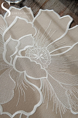 Eloise Cappuccino Embroidered Placemat Set, 12 Pieces for 6