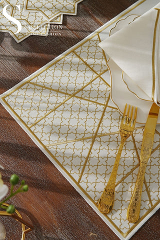 Rimal Gold Embroidered Placemat Set, 18 Pieces for 6
