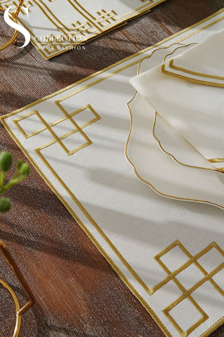 Classy Gold Embroidered Placemat Set, 24 Pieces for 6