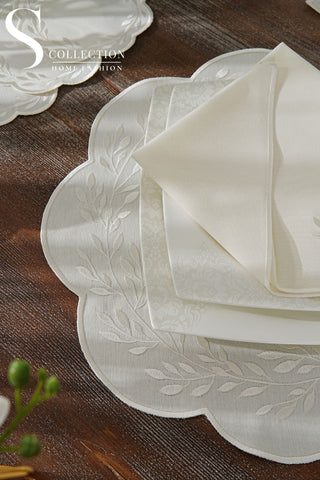 Chantal Off White Embroidered Placemat Set, 24 Pieces for 6
