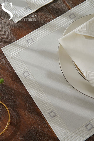 Tuscan Off White & Silver Embroidered Placemat Set, 24 Pieces for 6