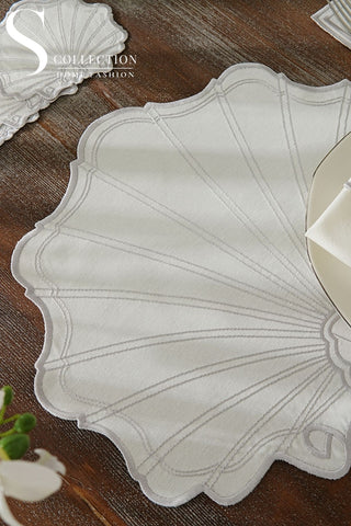 Marine Silver Embroidered Placemat Set, 24 Pieces for 6