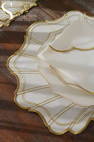 Marine Gold Embroidered Placemat Set, 24 Pieces for 6