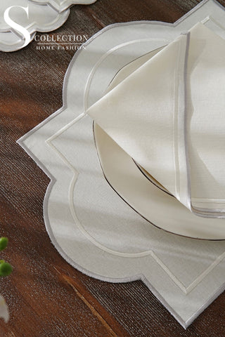 Milan Silver & Off White Embroidered Placemat Set, 24 Pieces for 6