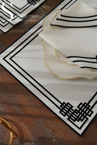 Pyramid Black Embroidered Placemat Set, 24 Pieces for 6