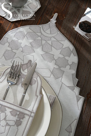 Ramadan Dome Silver Embroidered Placemat Set, 24 Pieces for 6