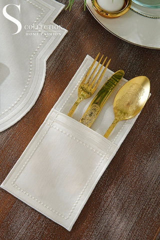 Graceful Off White Embroidered Placemat Set, 24 Pieces for 6