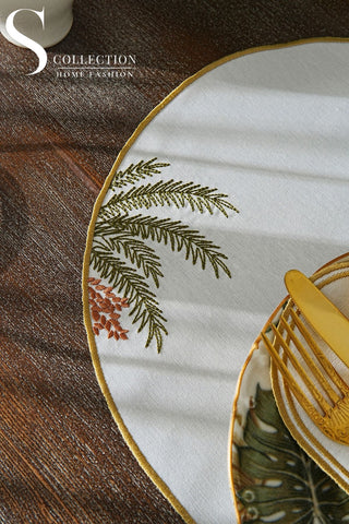 Palm Multicolored Embroidered Placemat Set, 12 Pieces for 6