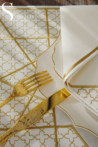 Rimal Gold Embroidered Placemat Set, 18 Pieces for 6