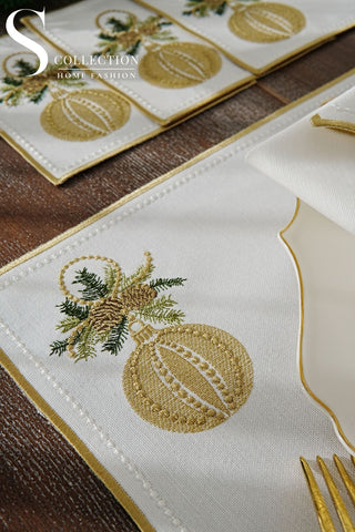 Christmas Jingle Bells Multi-Colour Embroidered Placemat Set, 6 Pieces for 2