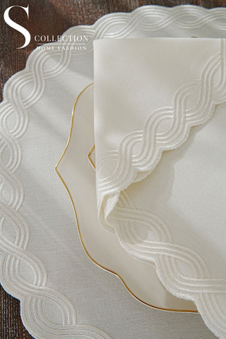 Ocean Braid Off White Embroidered Placemat Set, 24 Pieces for 6