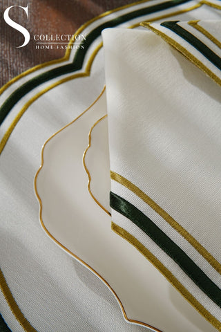 Moonrise Olive Green Embroidered Placemat Set, 24 Pieces for 6