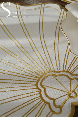 Marine Gold Embroidered Placemat Set, 24 Pieces for 6