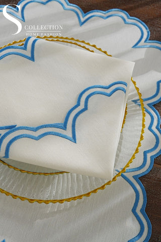 Cloud Light Blue Embroidered Placemat Set, 24 Pieces for 6
