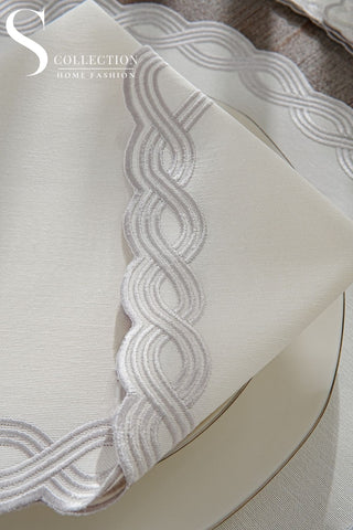 Ocean Braid Silver Embroidered Placemat Set, 24 Pieces for 6