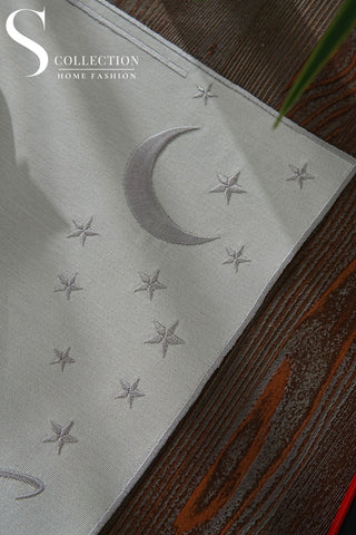 Ramadan Stellar Serenity Silver Embroidered Placemat Set, 24 Pieces for 6
